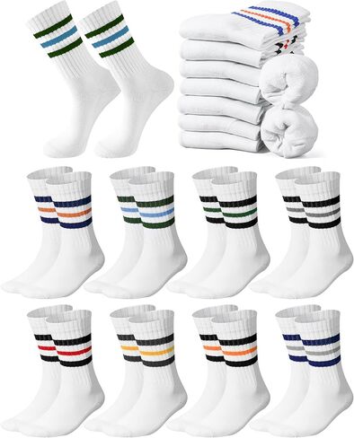 Eurzom 8 Pairs Winter Striped Socks for Men Retro Striped Socks Cotton Crew Athletic Cushion Socks Size 7-12 in Kuwait