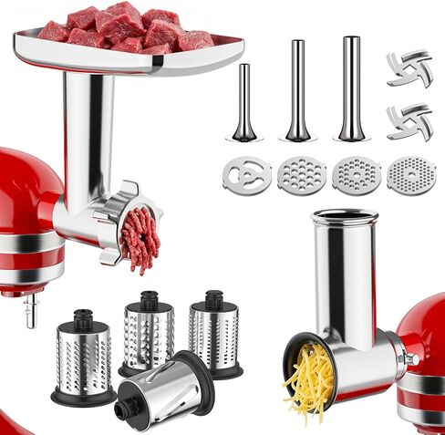 Meat Grinder & Slicer Shredder Attachment for Kitchenaid Stand Mixer, Includes Metal Meat Grinder, Sausage Stuffer, Meatball Accessories, Slicer Shredder Set for Kitchenaid Mixer Attachments By GVODE in Kuwait