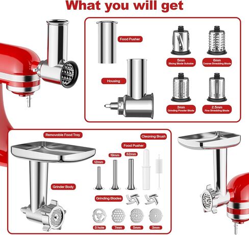 Meat Grinder & Slicer Shredder Attachment for Kitchenaid Stand Mixer, Includes Metal Meat Grinder, Sausage Stuffer, Meatball Accessories, Slicer Shredder Set for Kitchenaid Mixer Attachments By GVODE in Kuwait