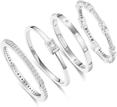 خواتم ذهبية من EXGOX للنساء، خواتم ذهبية أنيقة قابلة للتكديس، حلقات مطلية بالذهب عيار 14 قيراط، حلقات مكعبة من الزركونيا المكدسة، خواتم ذهبية بمفاصل الإبهام، خواتم زفاف (4 قطع مقاس 7-11) in Kuwait