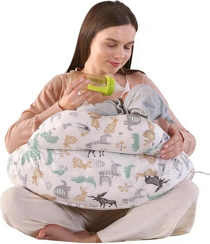 Nursing Pillow for Breastfeeding,Ergonomic Baby Feeding Pillows with Removable Washable Cotton Slipcover, Adjustable Waist Strap,Plus Size,More Support for Mom and Baby(Nordic Animal World) in Saudi Arabia