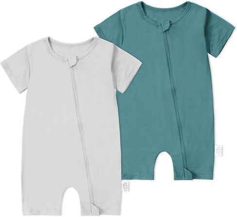 Michley bamboo viscose Short Summer Romper 2 pack ، unisex zipper bodysuit toddler clothers 0-24m in Kuwait