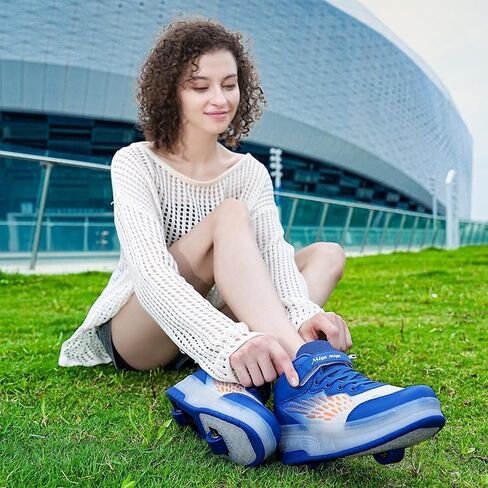 أحذية دوارة للأطفال - أحذية رياضية عالية الجودة مطورة بعجلتين و16 مصباح LED ملون نموذج قابل لإعادة الشحن للأولاد والبنات حذاء تزلج قابل للسحب للمبتدئين وحفلات أعياد الميلاد وعيد الميلاد أفضل هدية in Kuwait