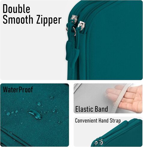 Leather Travel Electronic Organizer - Double Layer, Waterproof Case for Cables, Chargers, Phones & More - Portable, Shockproof Pouch for All Your Electronics Accessories (Black, M) in Kuwait