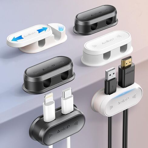 5 Pack Magnetic Cord Organizer - Aollop Desk Cable Management Clips, Cord Holder for Nightstand [1s Push-Pull] Safe and Harmless Adhesive Cable Holder Clips for Nightstand Home Wall Car Office, Black in Saudi Arabia
