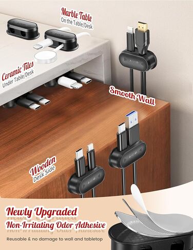5 Pack Magnetic Cord Organizer - Aollop Desk Cable Management Clips, Cord Holder for Nightstand [1s Push-Pull] Safe and Harmless Adhesive Cable Holder Clips for Nightstand Home Wall Car Office, Black in Saudi Arabia