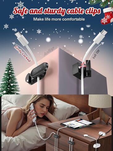 5 Pack Magnetic Cord Organizer - Aollop Desk Cable Management Clips, Cord Holder for Nightstand [1s Push-Pull] Safe and Harmless Adhesive Cable Holder Clips for Nightstand Home Wall Car Office, Black in Saudi Arabia