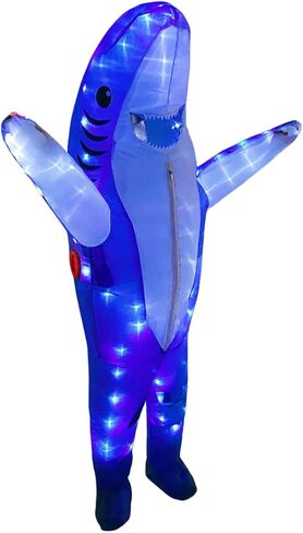 Adult Blue Shark Inflatable Costumes Air Blow up Jaws Jumpsuit Funny LED Light Up Halloween Costumes Cosplay Fantasy Costume in Kuwait