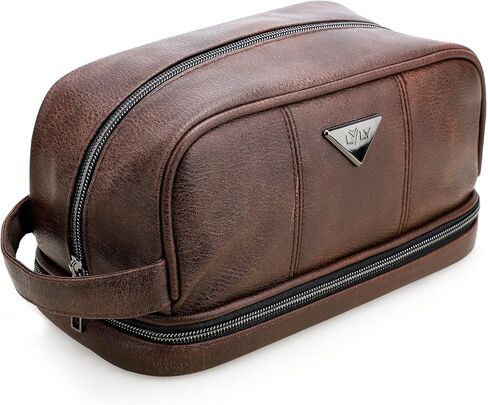 emissary Leather Men's Travel Toiletry Bag, Water Resistant Travel Bathroom Bag Men's Shaving Kit, Dopp Kit for Men, Travel Kit Small Bags for Men, Shaving Bag for Travel Accessories in Kuwait