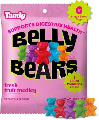 Tandy Belly Bears الألياف وصمغ البروبيوتيك I علكات يومية لصحة الجهاز الهضمي لصحة الأمعاء مع الفواكه الطازجة بنكهة ميدلي I، خالية من الغلوتين سريعة المفعول، مكمل غذائي غائر I 6 عبوات in Kuwait
