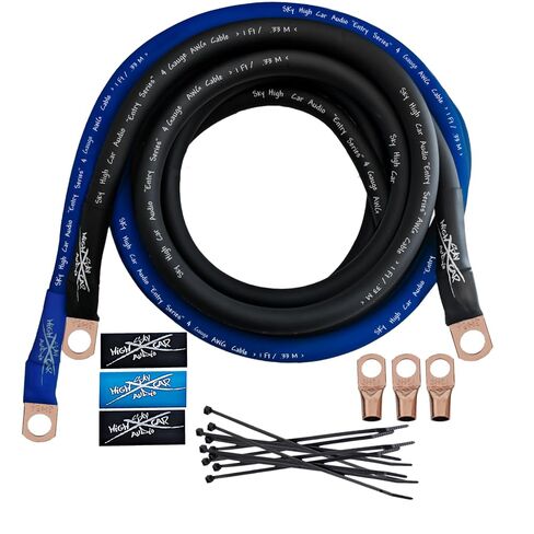 Sky High Car Audio E-Series 4 Gauge CCA Big 3 Upgrade Kit - Blue & Black in Saudi Arabia