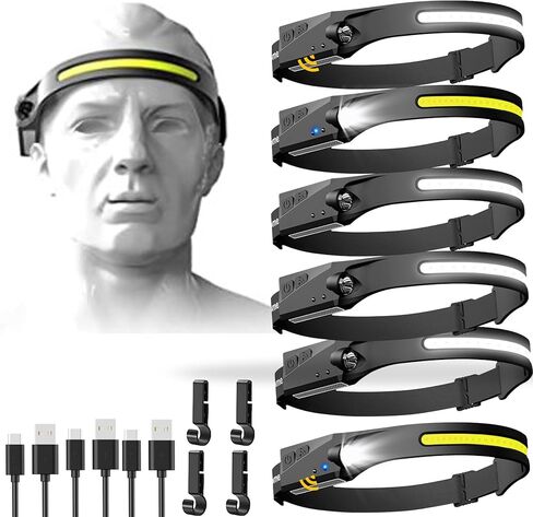 6 قطع من المصابيح الأمامية القابلة لإعادة الشحن، كشافات أمامية بشعاع 230 درجة للبالغين، 6 أوضاع للتخييم وأضواء كاشفة، مستشعر للحركة، مصابيح أمامية خفيفة الوزن للقبعة الصلبة، الجري in Kuwait