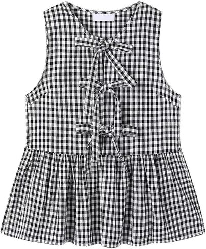 Women Y2K Tie Front Tank Top Vest V Neck Sleeveless Crop Top Babydoll Cute Bow Vintage Cute Summer Girl in Saudi Arabia