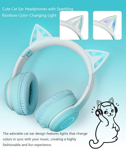 سماعات رأس بلوتوث على شكل قطة فوق الأذن للسفر، سماعات رأس جميلة سوداء قابلة للطي للأطفال، سماعة رأس لاسلكية LED، سماعات رأس سلكية متوافقة مع الهاتف/الكمبيوتر الشخصي/الكمبيوتر اللوحي/التلفزيون/Xbox/التبديل (أسود) in Kuwait