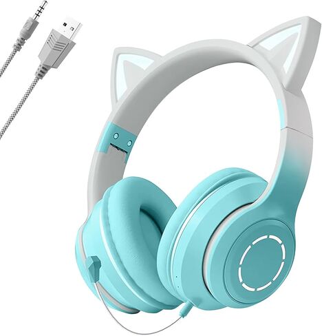 سماعات رأس بلوتوث على شكل قطة فوق الأذن للسفر، سماعات رأس جميلة سوداء قابلة للطي للأطفال، سماعة رأس لاسلكية LED، سماعات رأس سلكية متوافقة مع الهاتف/الكمبيوتر الشخصي/الكمبيوتر اللوحي/التلفزيون/Xbox/التبديل (أسود) in Kuwait