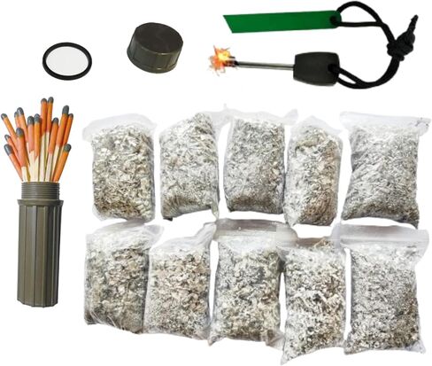 Emergency Fire Starter Kit – 8 Bags of Magnesium Shavings + 20 Windproof Waterproof Matches with Extra Striker Paper in Tin Box – Survival Kit for Camping, Hiking, Bug Out Bag in Kuwait
