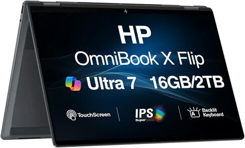 HP Omnibook X Flip 2-in-1 AI Powered 2-in-1 Laptop 16.0 "شاشة IPS الشاشة التي تعمل باللمس (Intel Ultra 7-256V ، 16GB LPDDR5X ، 1TB SSD ، Backlit KB ، Thunderbolt 4 ، WIFI 6E ، WebCAM ، WIN 11 Home) in Kuwait