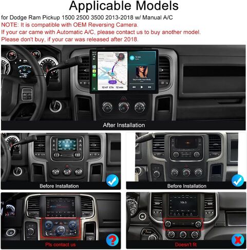 ASURE 9 بوصة Android Car Stereo Radio ترقية لـ Dodge Ram 1500 2500 3500 Pickup 2013-2018 Cars w / Manual AC، 4Core 2+32GB Car GPS Navigation Unit، 1280x800 Wireless Carplay Android Auto Dash Screen in Kuwait