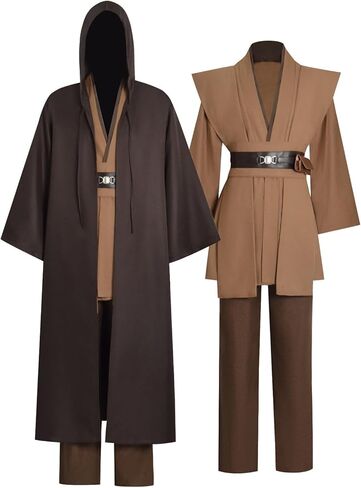 Mens Anakin Skywalker Costume Knight Brown Tunic Cape Hooded Cloak Robe Jedi Uniform Suit Halloween Cosplay Outfit in Saudi Arabia