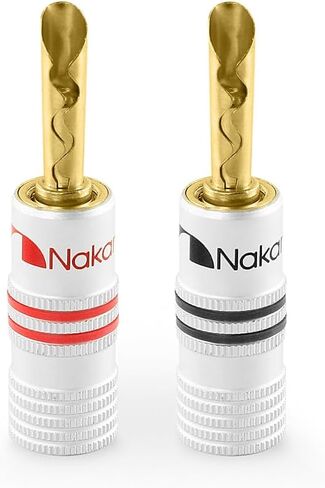 Nakamichi Excel Series 24k Gold Plated BFA Banana Plug 12-18 AWG Gauge Size 4mm for Speakers Amplifier Hi-Fi AV Stereo Home Theatre Audio Wire Cable Screw Connector, 12 Pcs (6-Pairs) in Kuwait