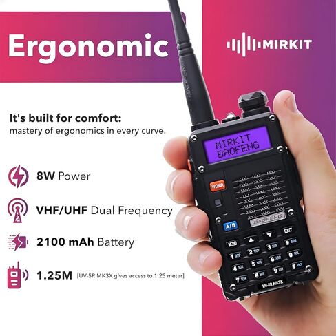Mirkit Baofeng Radio UV-5R MK3X Legal Power Tri-Band Radio 2024 VHF/UHF 144-148/222-225/420-450 MHz - Walkie Talkie with 2100 mAh Li-ion Baofeng Battery, Neck Strap Lanyard Mirkit Ham Radio Operator in Kuwait