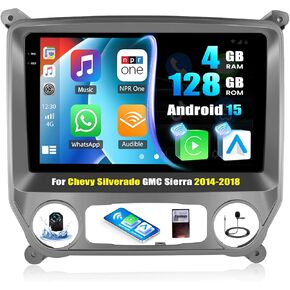 ستيريو سيارة Android 13 1+32G لسيارة شيفروليه تشيفي سيلفرادو جي إم سي سييرا 2014-2018 مع Carplay اللاسلكي Android Auto، راديو سيارة بشاشة لمس 10.1 بوصة مع بلوتوث، WiFi، GPS Navi، FM/EQ/RDS، HiFi+كاميرا خلفية in Kuwait