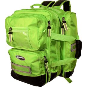 Kemp USA Ultimate EMS Backpack - Emergency Supplies - EMT Bag Fits BLS/ALS Equipment and D Tank Oxygen Cylinder - Multiple Grab Points, Chest & Waist Support Straps & Color-Coded Pouches (Neon Green) in Kuwait