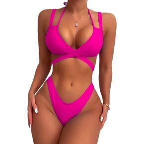 Catalpalev 2025 Women's Two Piece Solid Color Swimsuit High-Waisted Slimming Bikini Set Quick-Dry Beach Swimwear in Kuwait