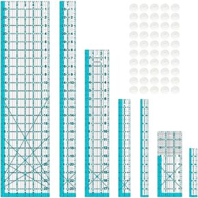 Acrylic Ruler 7 Piece Set, Non Slip Rings 50 Pieces, Quilting Rulers, Size (6"x24"), (2"x24"), (3"x18"), (3"x8"), (1.5"x12"), (1"x12"), (1"x6") (Yellow-7 Piece Set) in Kuwait