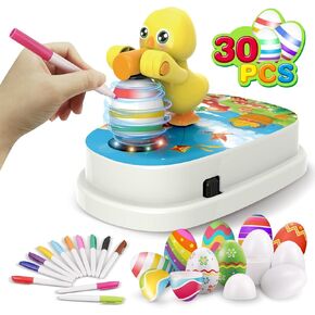 Engfa Easter Egg Decorating Kit, Chick Easter Eggs Decorating Kit Spinner Coloring Machine with 12 Dying Markers 30 Plastic Eggs and Slings, Easter Toy Arts and Crafts Set Gift for Kids Party in Kuwait