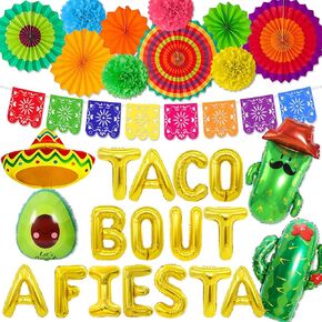 26 PCS Taco Bout a Baby Decoration, Fiesta Baby Shower Decorations Include Taco Bout a Baby Balloons Paper Fans Fiesta Banner Cactus Avocado Foil Balloons for Taco Bout a Baby Shower Decorations in Kuwait