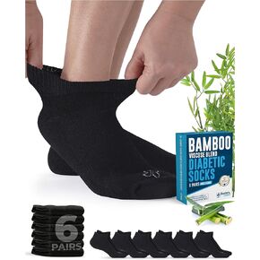 Doctor's Select Viscose Bamboo Ankle Diabetic Socks for Women and Men - 6 Pairs | Super Soft, Non Binding, Loose Wide Top in Kuwait