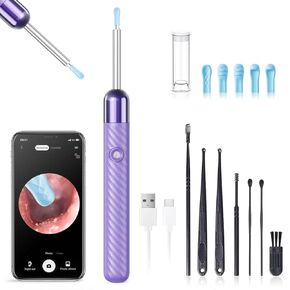 LEIPUT Ear Wax Removal - Earwax Remover Tool with 8 Pcs Ear Set - Ear Canal Cleaner with 1080P Camera - Ear Cleaning Kit with 6 Ear Spoon - Ear Camera for iOS & Android (Navy Blue) in Kuwait