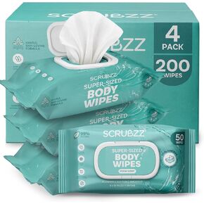 Adult Body Bathing & Incontinence Wipes, Extra Large 8" x 12" No Rinse Body Cleansing Cloths – Disposable Washcloths for Elderly Care, Bed Bathing & Daily Hygiene - 200 Count in Kuwait