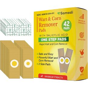Samsali Wart Corn Remover Pads for Feet: 42 Pack 40% Salicylic Acid Extra Strength Bandages for Plantar Warts Corns Small Callus on Feet Hands Toes - Safe Effective Treatment for Adults Teens in Kuwait