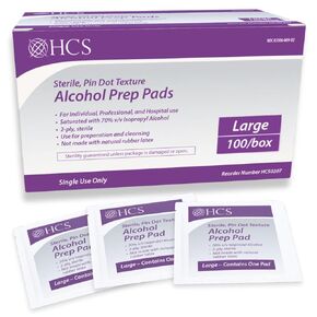 HCS Large Alcohol Prep Pads - Textured, 70% Isopropyl Alcohol Wipes, Individually Wrapped - 2 ply Sterile Skin Prep Swabs for Injections, First Aid (100/Box) in Kuwait