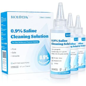 محلول ملحي عادي 0.9%، كلوريد الصوديوم المعقم للتنظيف، مياه مالحة جاهزة للاستخدام للعناية اليومية، 15 مل لكل منها (20 قارورة)، 300 مل / 10.56 أونصة سائلة in Kuwait