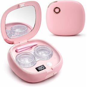 آلة تنظيف العدسات اللاصقة بالموجات فوق الصوتية - مجموعة تنظيف محمولة وقابلة لإعادة الشحن مع 4 علب لمحلول العدسات اللاصقة وأدوات توزيع المكياج وأدوات الإزالة - للسفر والاستخدام المنزلي (أبيض) in Kuwait