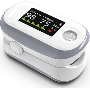 Pulse Oximeter, 4 Color OLED Display Oxygen Monitor Fingertip with 20 × Memory, Blood Oxygen Saturation Monitor (SpO2), Alarm & Brightness Adjustable, Batteries & Lanyard (White) in Kuwait