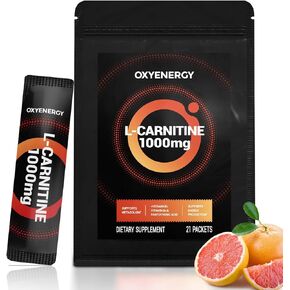 مكمل أوكسي إنرجي السائل ل-كارنيتين 1000 ملجم - لطيف للاستخدام اليومي، خالي من السعرات الحرارية، خالي من السكر، خالي من المحفزات لحرق الدهون وتعزيز القدرة على التحمل، 21 عصا سائلة فردية أثناء التنقل in Kuwait