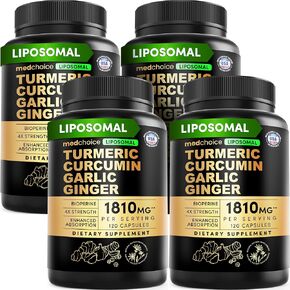 مكملات دعم المفاصل الكركم 4 في 1 مع الثوم والبيوبيرين - 2360 مجم مزيج عشبي عالي الفعالية للتنقل والمرونة اليومية وراحة الجهاز الهضمي ودعم الشيخوخة النشط (120 قيراط) in Kuwait