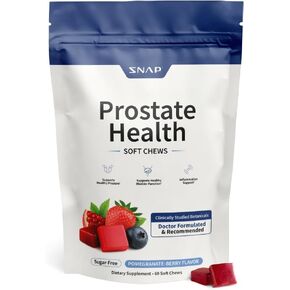 مكملات Snap Supplements لصحة البروستاتا للرجال مع ستيرول نباتي، وجذر نبات القراص اللاذع وفطر الريشي - يدعم صحة البروستاتا والمسالك البولية، 60 قطعة مضغ ناعمة خالية من السكر، توت الرمان in Kuwait