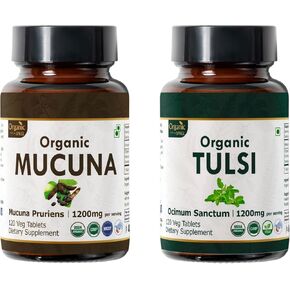 Mucuna & Tulsi Supplement – 120 Tablets Each – USDA Organic Ayurvedic Blend – Mucuna Pruriens & Holy Basil (Ocimum Sanctum) – Herbal Support for Natural Balance & Well-Being in Kuwait