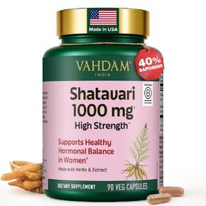 VAHDAM Shatavari Capsules 1000mg, Supports Healthy Hormonal Balance in Women, Herbal Supplement for Women, Vegan, Gluten-Free, 90 Capsules in Kuwait