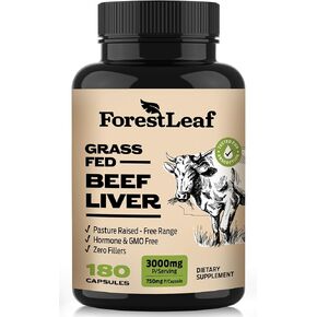 ForestLeaf Beef Organ Supplement - Grass Fed & Pasture Raised - Total Body Wellness & Performance, Organ Complex with 3000mg of Desiccated Beef Liver, Heart, Kidney, Pancreas, Spleen (180 Capsules) in Kuwait