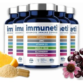 Immuneti Advanced Immune Support – Doctor Formulated 6-in-1 Daily Immunity Supplement – Made in USA – With Vitamin C, D3, Zinc, Elderberry, Garlic & Echinacea - Vital Nutrients & Antioxidants (1) in Saudi Arabia