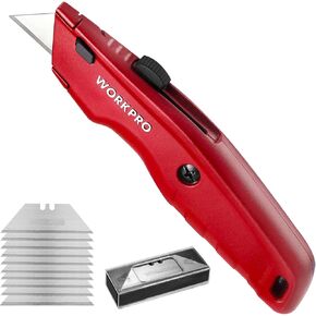 WORKPRO Premium Utility Knife, Retractable All Metal Heavy Duty Box Cutter, Quick Change Blade Razor Knife, with 10 Extra Blades in Kuwait