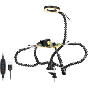 LEAHY The Third Hand Table Clamp Soldering Helping Hands Third Hand Tool Soldering Station USB 3X Illuminated Magnifier Welding Repair Tool (Color : Blue 3X Magnifier, Size : 3X_55MM) in Kuwait