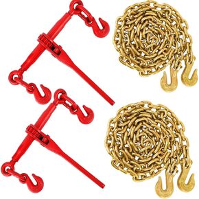 3/8in-1/2in G70 Chains Binders Set of 2, Heavy-Duty Ratchet Binders Kit with 2x10FT Chains, 12000 LBS WLL for Truck Towing, Flatbed Cargo Securement, Industrial Hauling in Kuwait