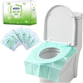 Disposable Toilet Seat Covers, 70 PCS Individually Travel Pack, XL Waterproof & Adhesive Secure Fit for Public Restrooms, Airplane & Office Use in Kuwait